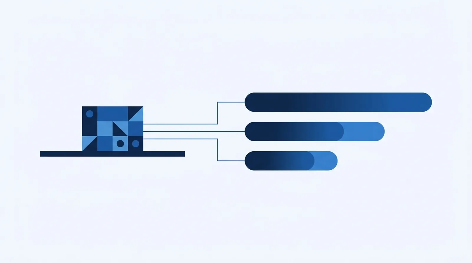 Boitier de connexion mobile relie a trois barres horizontales de longueurs decroissantes, illustrant des periodes de service successives de duree limitee